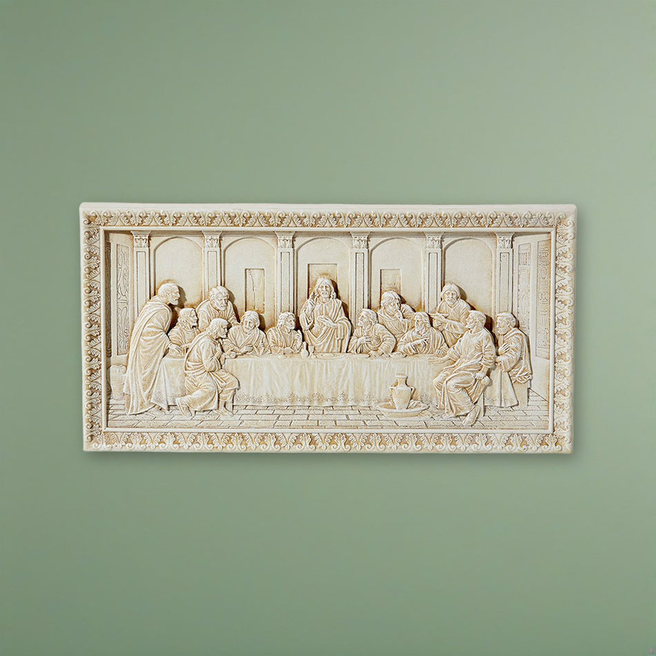 Last Supper Adams 10.75" H x 5.5" H Plaque Ivory on a sage green backdrop