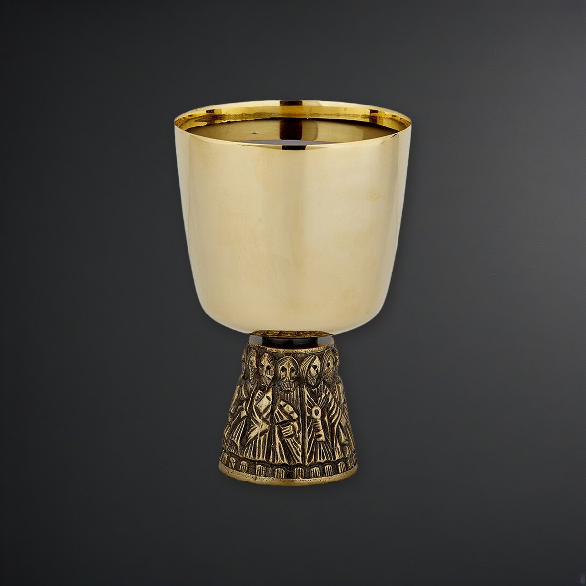 Last Supper Chalice & Bowl Paten Set on a charcoal backdrop
