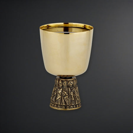 Last Supper Chalice & Bowl Paten Set on a charcoal backdrop
