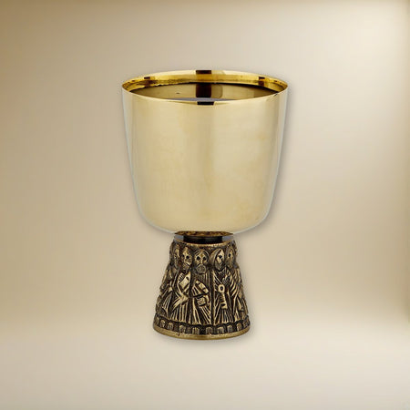 Last Supper Chalice & Bowl Paten Set on a cream backdrop