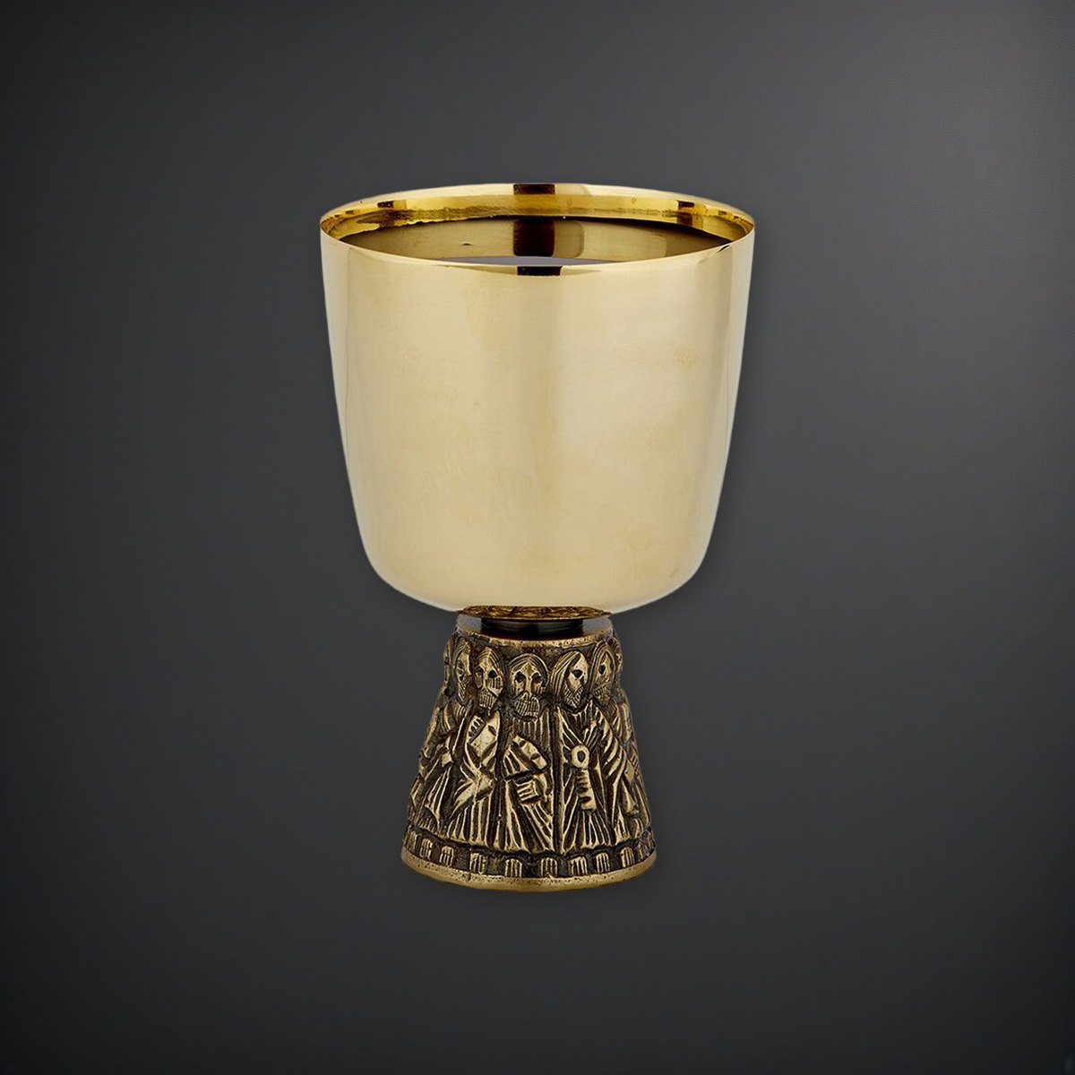 Last Supper Chalice & Bowl Paten Set on a charcoal backdrop