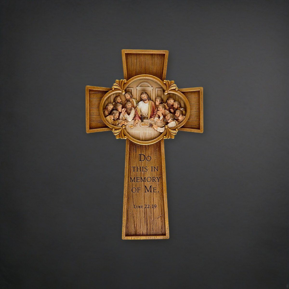 Last Supper Cross on a charcoal backdrop
