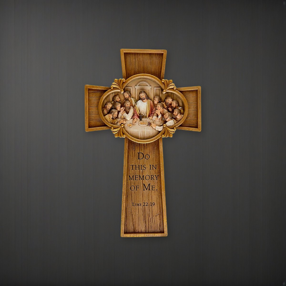 Last Supper Cross on a charcoal backdrop