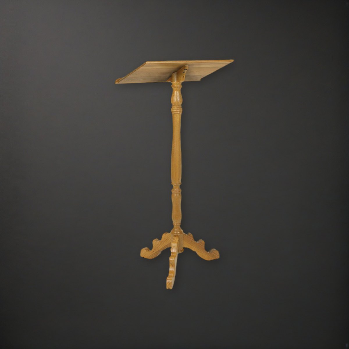 Robert Smith Wood Lectern - Walnut or Medium Oak Stain on a charcoal backdrop