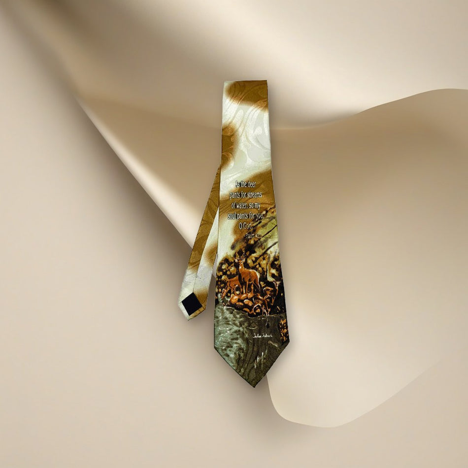 Necktie - As the Deer - Faith-Inspired Tie on a cream backdrop