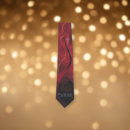 Necktie - Jesus is the Reason - Faith-Inspired Tie against soft golden light