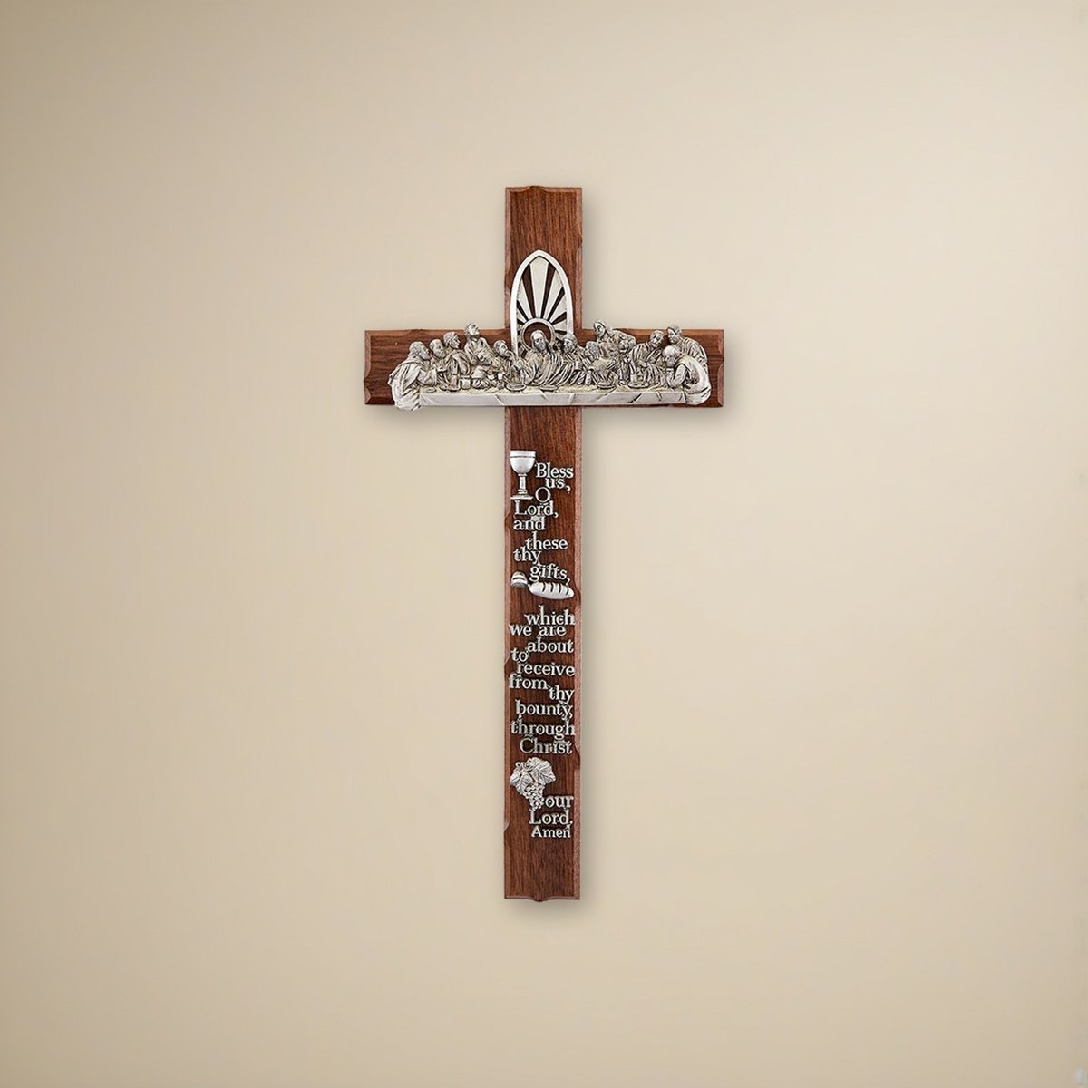 Notched Last Supper Cross on a cream backdrop