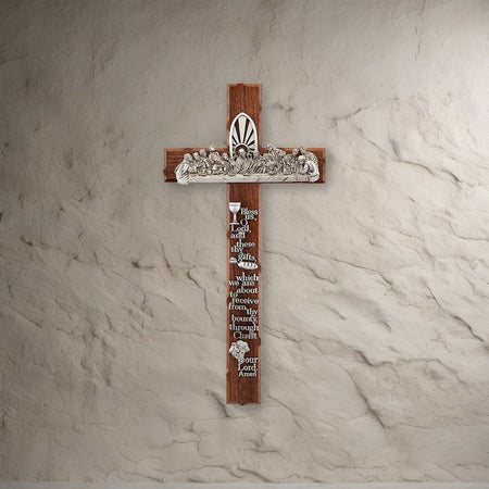 Notched Last Supper Cross on a stone background