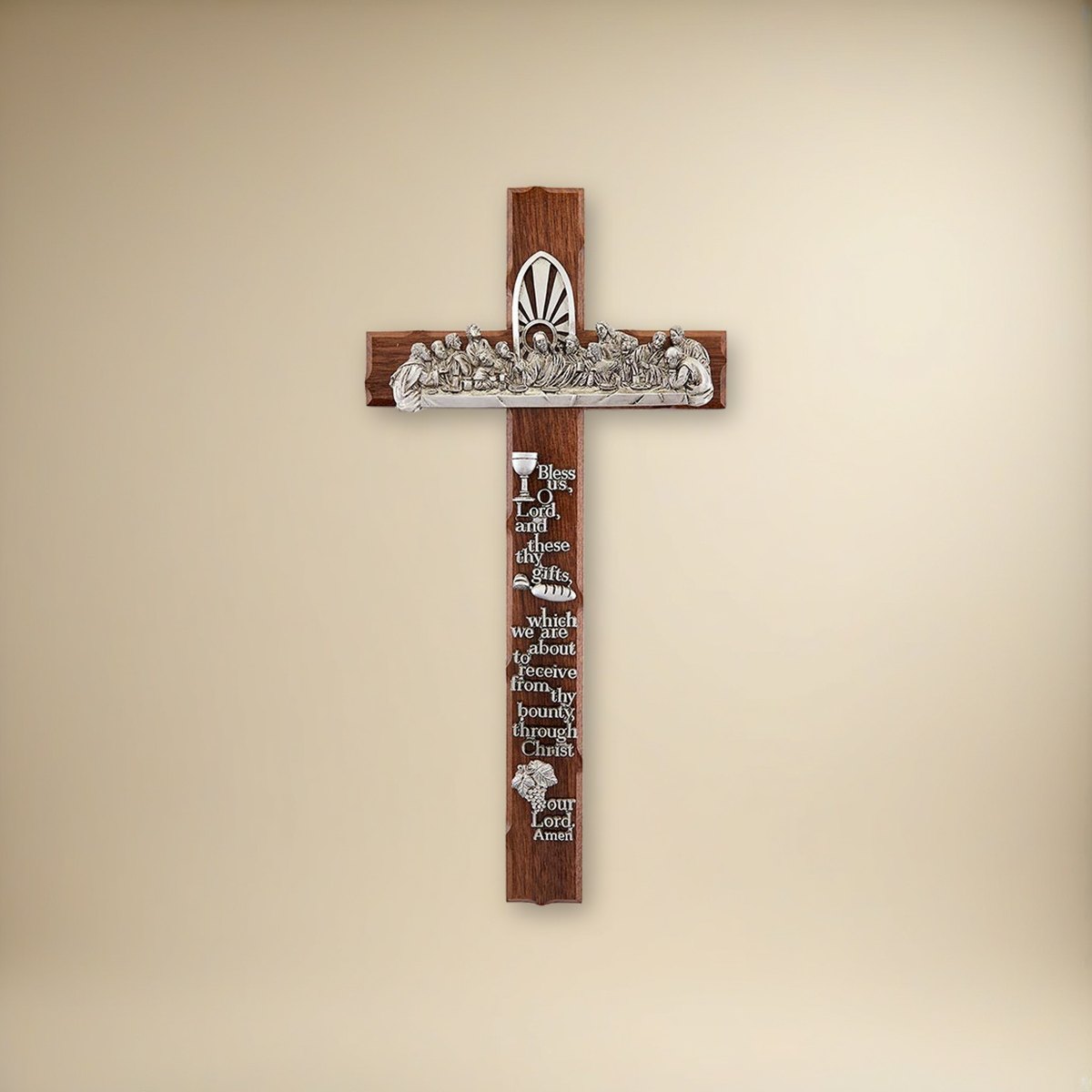 Notched Last Supper Cross on a cream backdrop