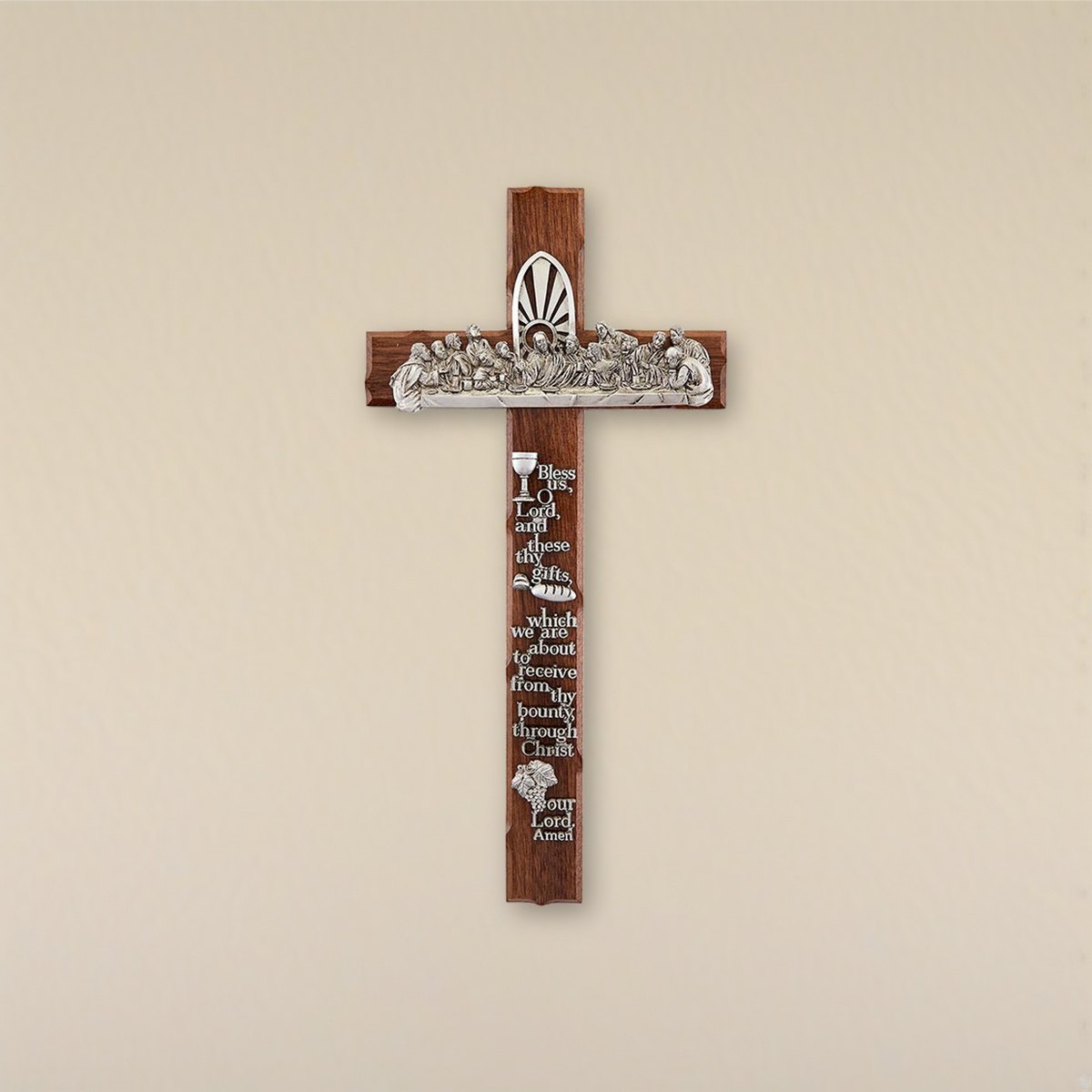 Notched Last Supper Cross on a cream backdrop
