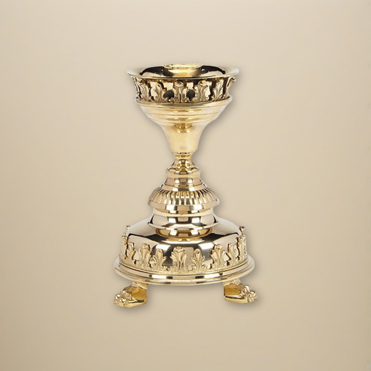 Notre Dame Brass 8-3/4" Tall Altar Candlestick on a cream backdrop