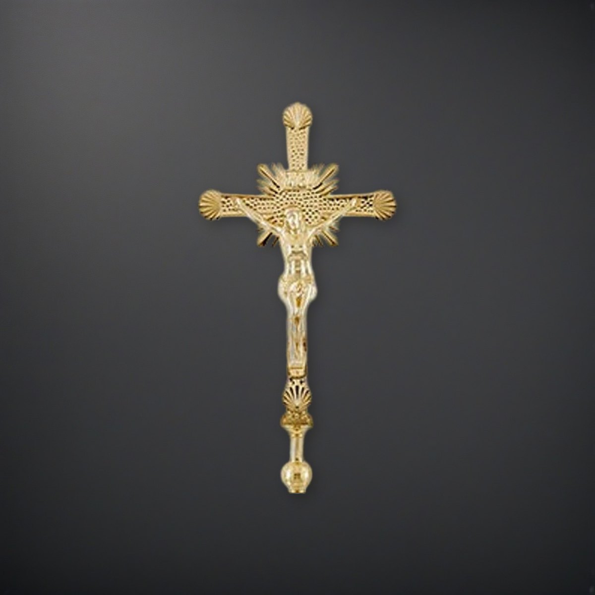Processional Crucifix | Solid Brass on a charcoal backdrop