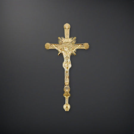 Processional Crucifix | Solid Brass on a charcoal backdrop