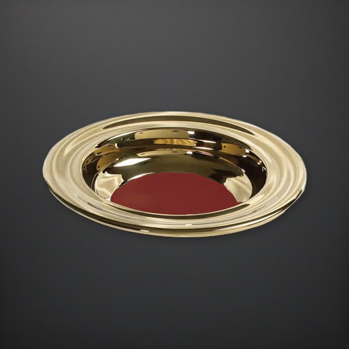 RemembranceWare Offering Plate | Silver or Brass Finish | Stainless Steel | Red Felt Insert on a charcoal backdrop