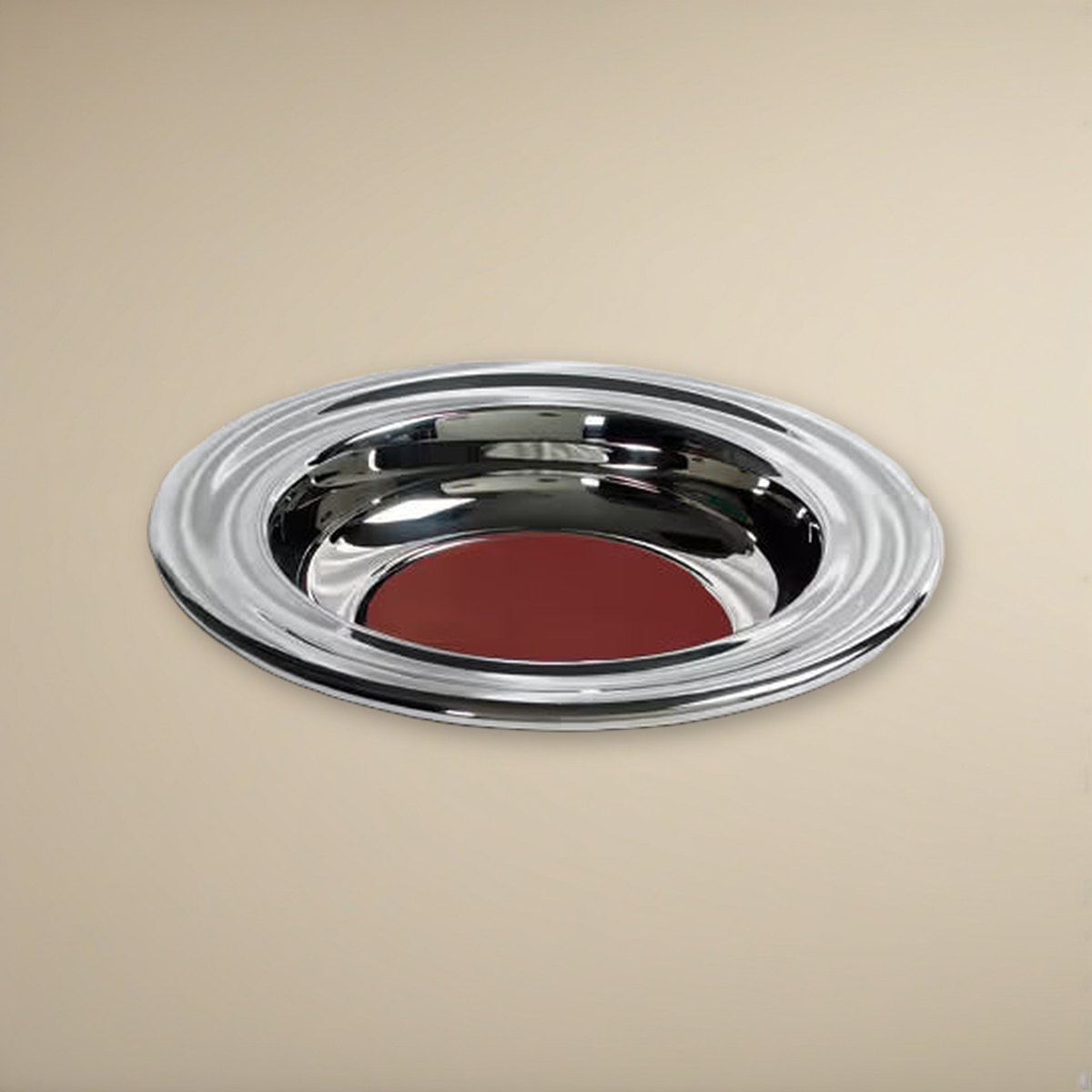 RemembranceWare Offering Plate | Silver or Brass Finish | Stainless Steel | Red Felt Insert on a cream backdrop