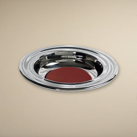 RemembranceWare Offering Plate | Silver or Brass Finish | Stainless Steel | Red Felt Insert on a cream backdrop