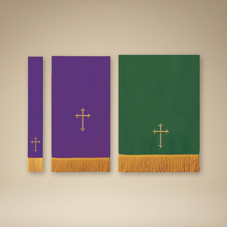 Reversible Parament Green/Purple Set on a cream backdrop