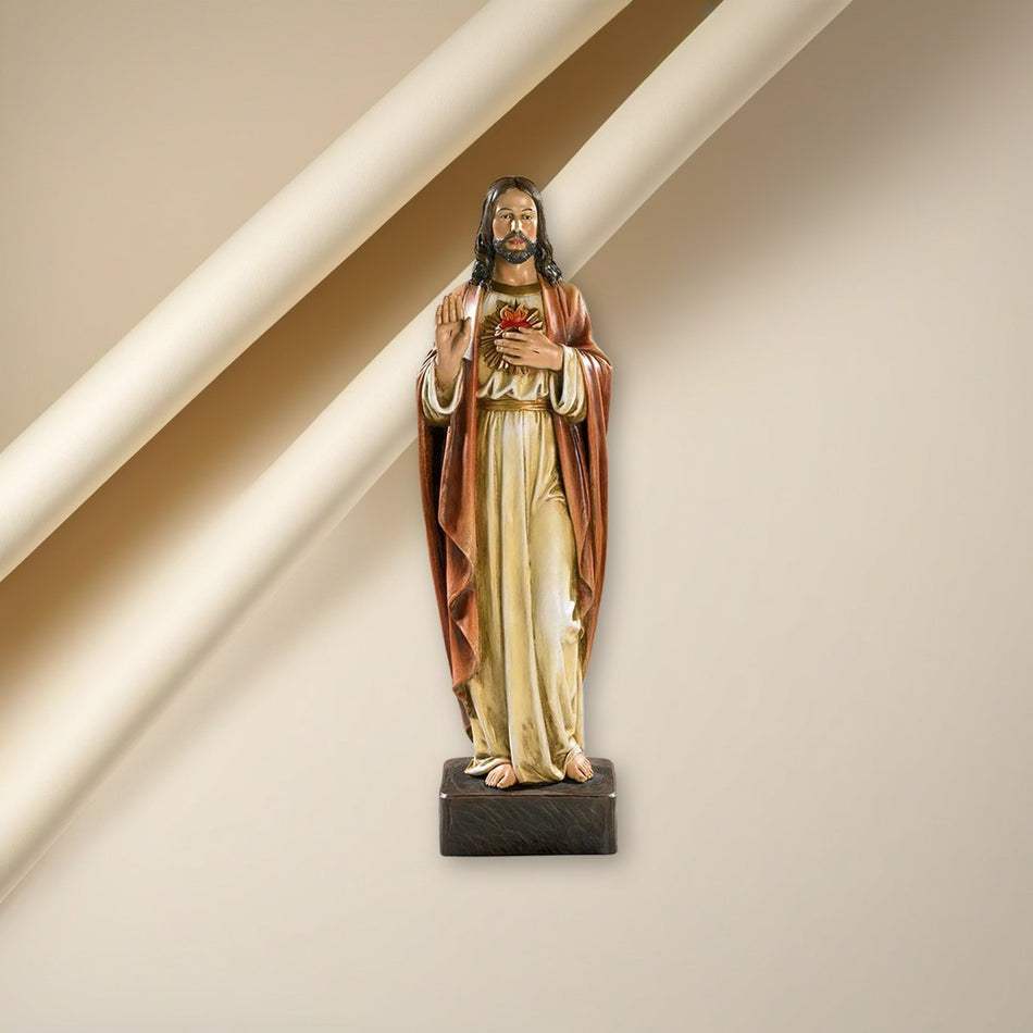 Sacred Heart Statue - Avignon Collection - Handcrafted by Joseph Studios (VC787) on a cream backdrop