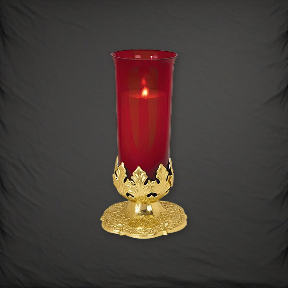 Sanctuary Light with Ruby Glass Globe on a charcoal backdrop