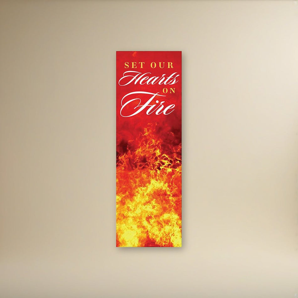 Set Our Hearts On Fire Banner on a cream backdrop