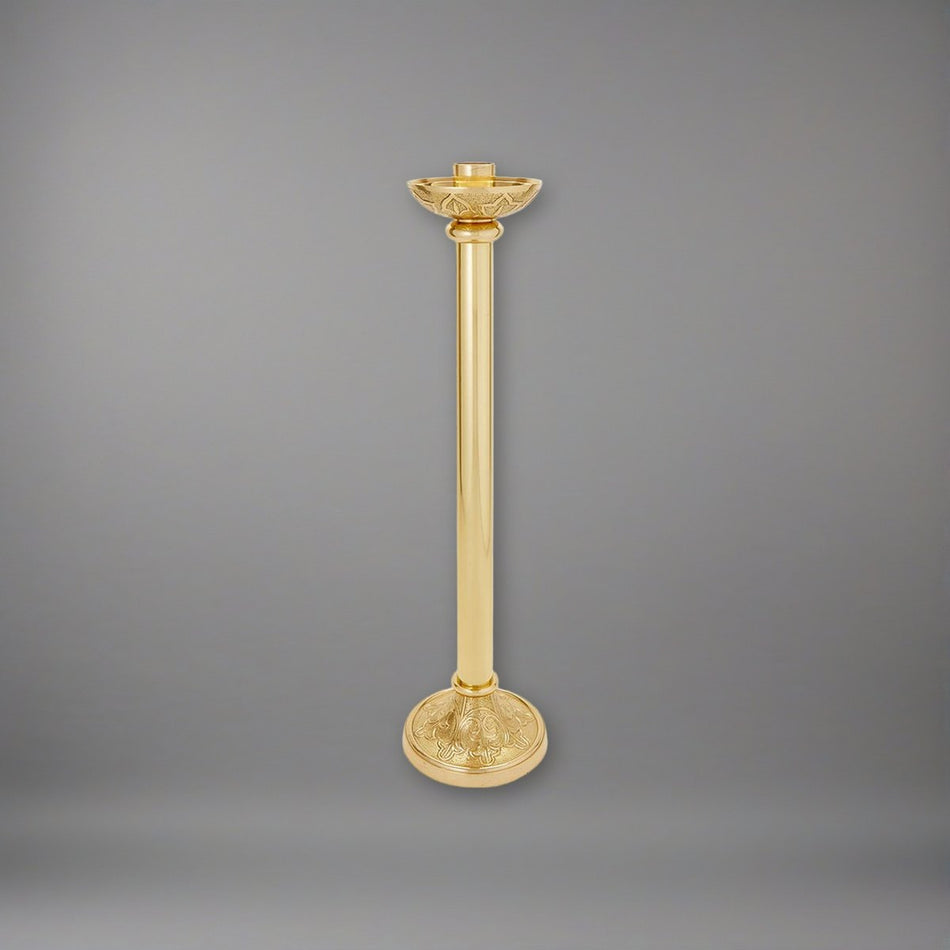 Siena Series Brass 24" Tall Altar Candlestick on a soft grey backdrop