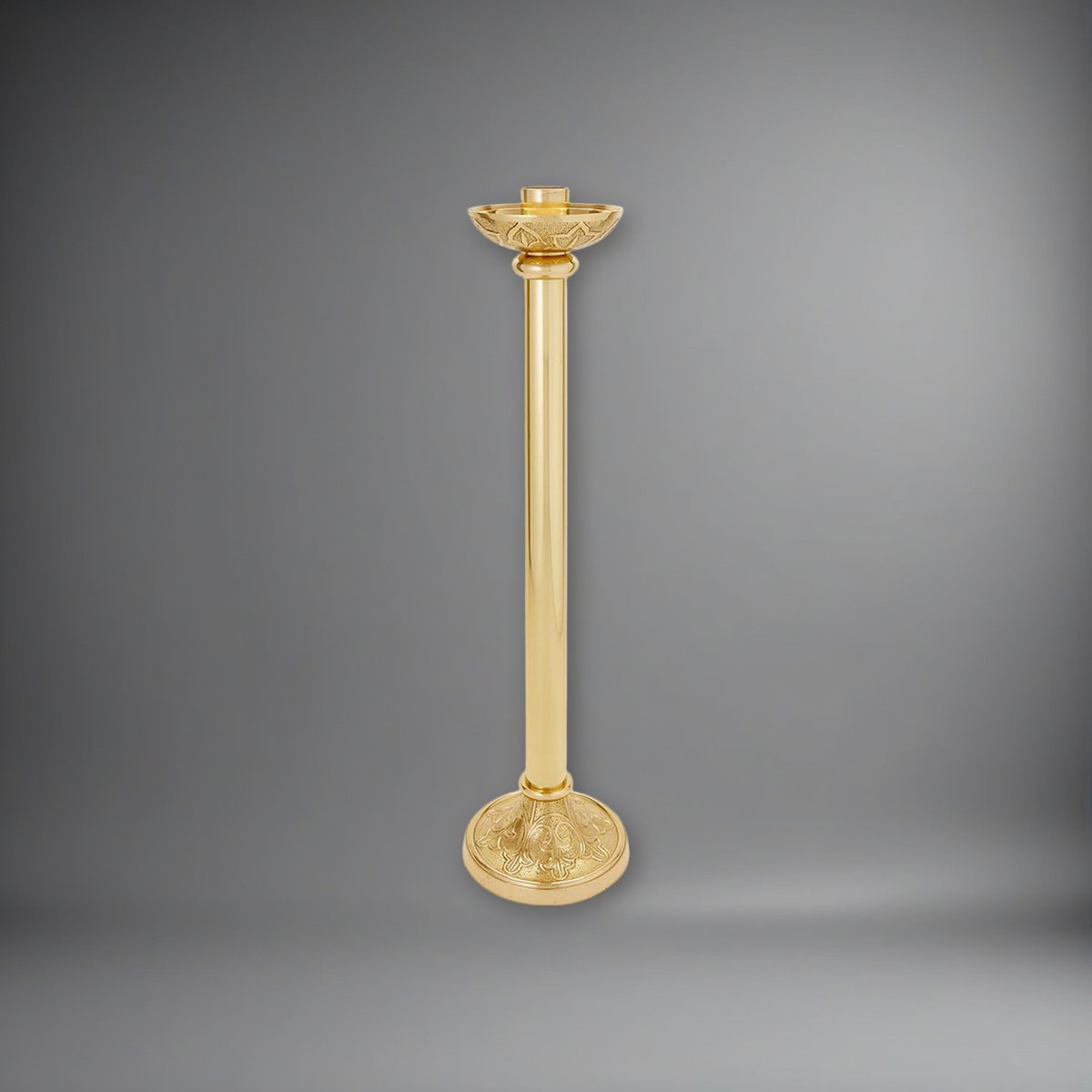 Siena Series Brass 24" Tall Altar Candlestick on a soft grey backdrop