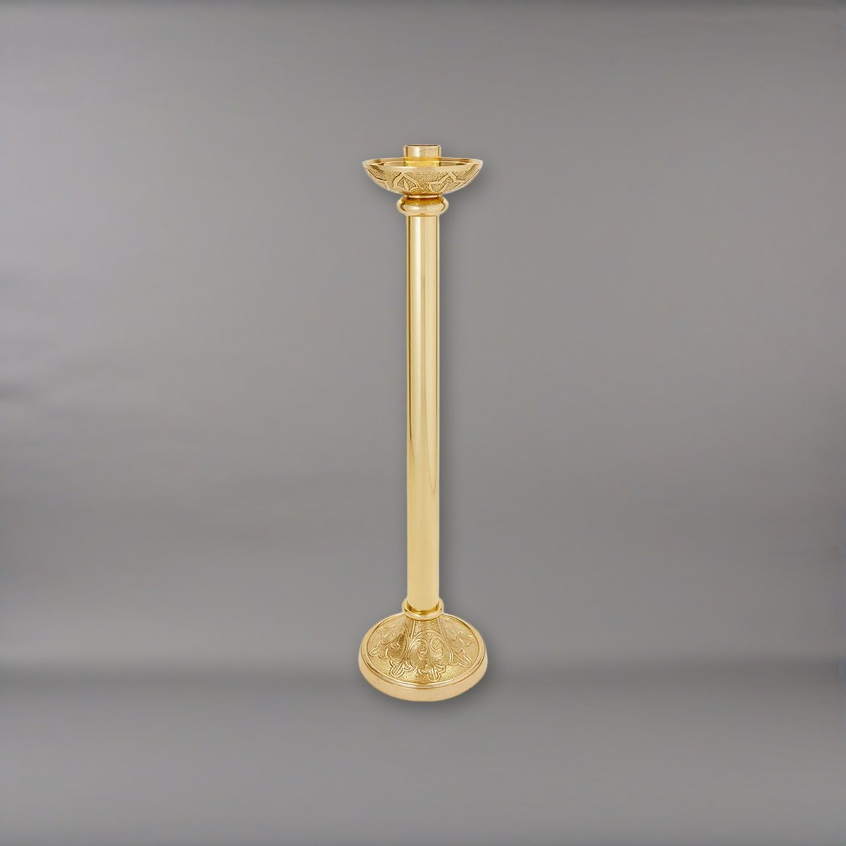 Siena Series Brass 24" Tall Altar Candlestick on a soft grey backdrop