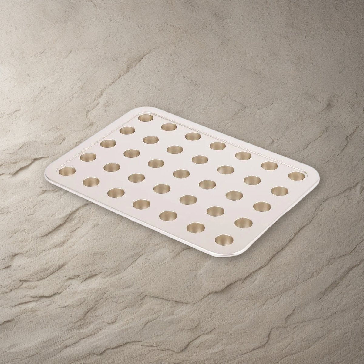 Small Group Communion Tray - 35 Cups - Goldtone on a stone background