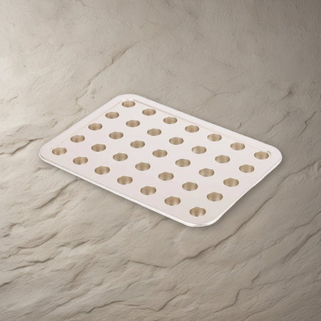 Small Group Communion Tray - 35 Cups - Goldtone on a stone background