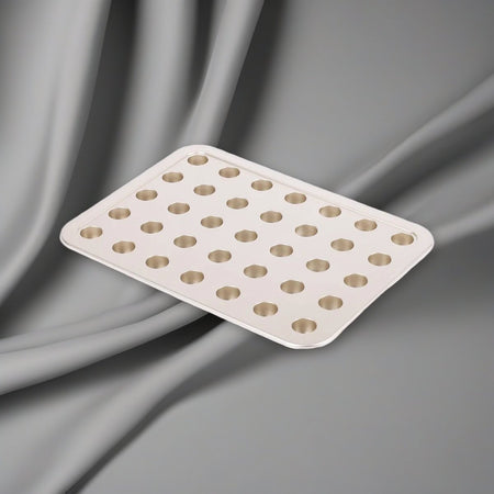 Small Group Communion Tray - 35 Cups - Goldtone on a soft grey backdrop