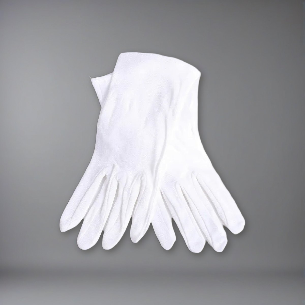 Plain White Cotton Worship Gloves - 2XL on a soft grey backdrop