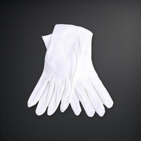 Plain White Cotton Worship Gloves - 2XL on a charcoal backdrop