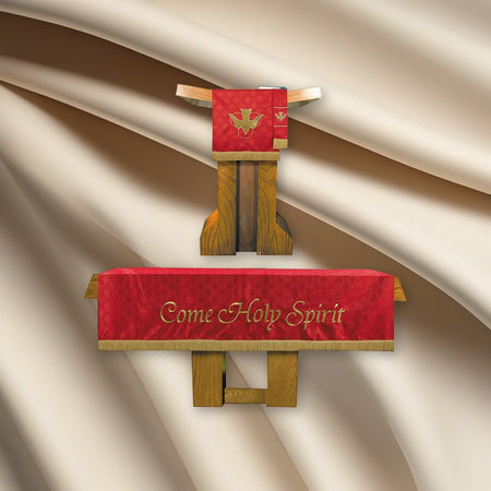 Three Piece Maltese Cross Jacquard Parament Set - Red on a cream backdrop