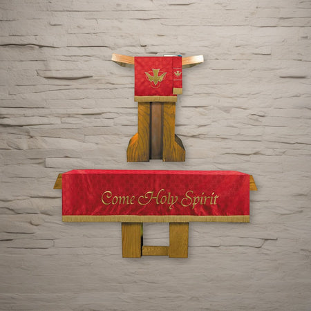 Three Piece Maltese Cross Jacquard Parament Set - Red on a stone background