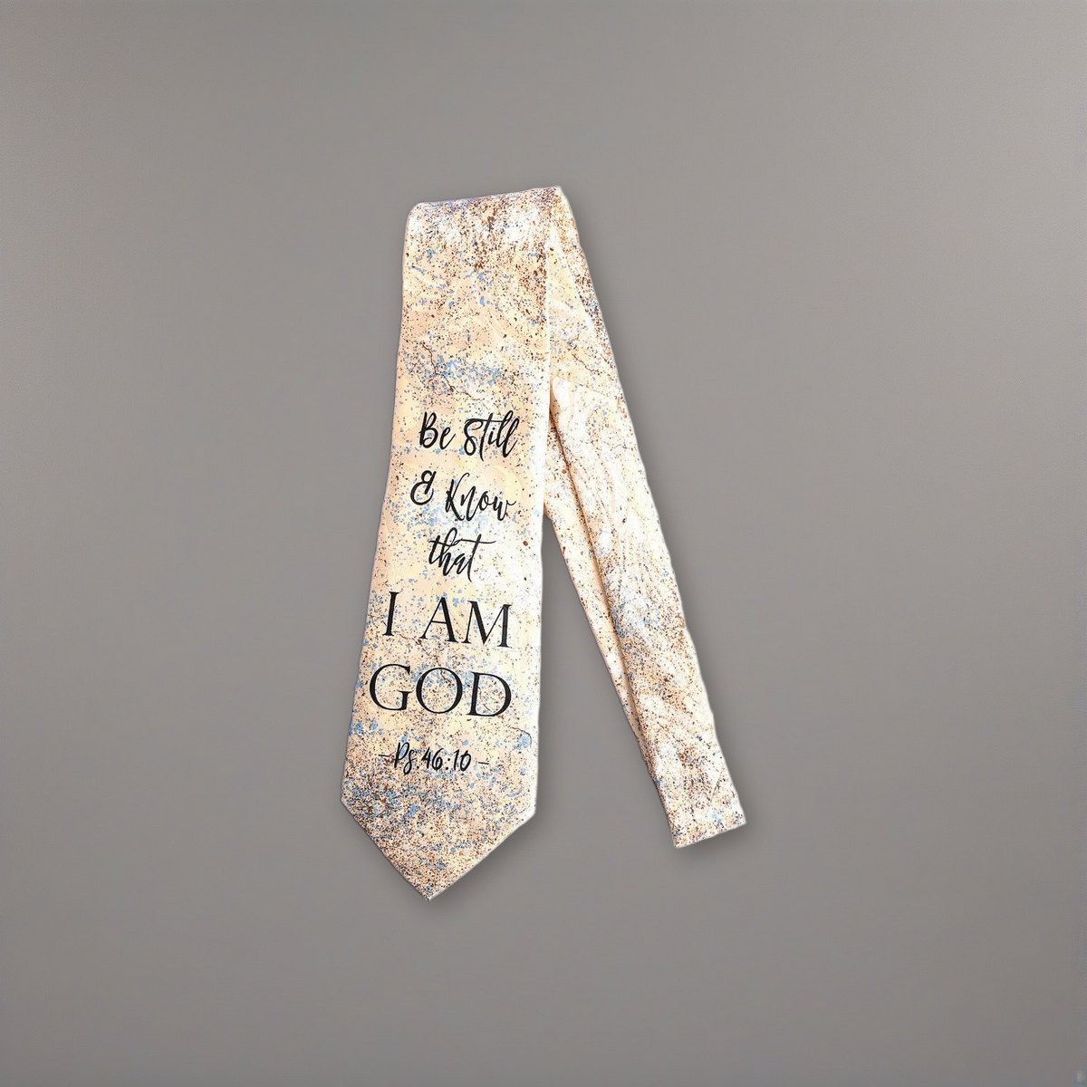 Tie Polyester - Be Still & Know I Am God on a soft grey backdrop