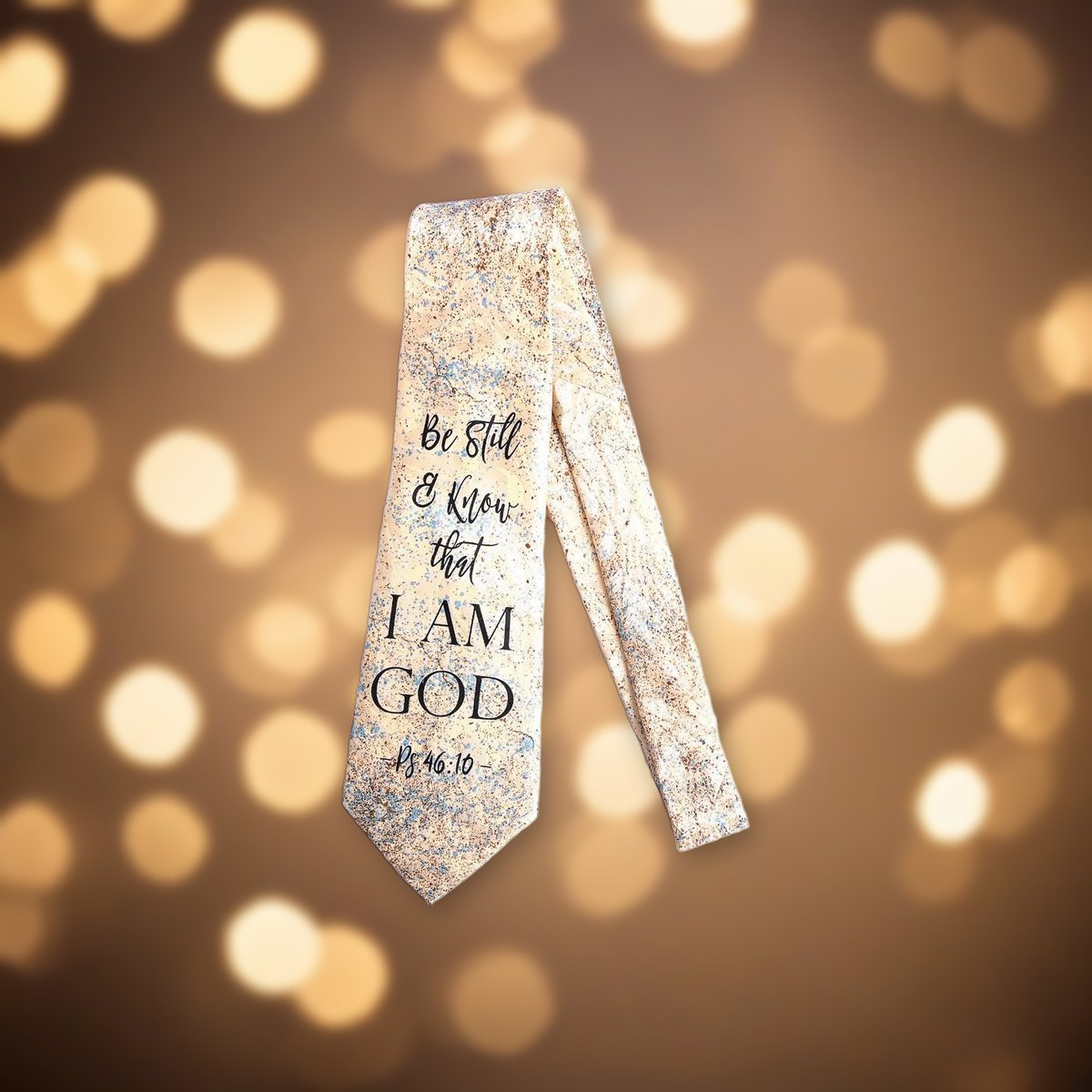 Tie Polyester - Be Still & Know I Am God against soft golden light