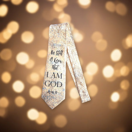 Tie Polyester - Be Still & Know I Am God against soft golden light
