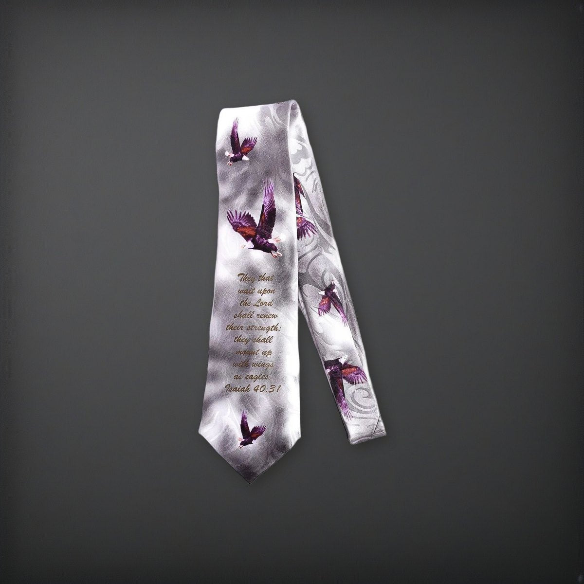 Tie Polyester - Isaiah 40:31 Eagles - Grey on a charcoal backdrop