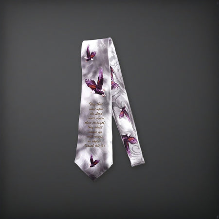 Tie Polyester - Isaiah 40:31 Eagles - Grey on a charcoal backdrop