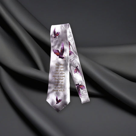 Tie Polyester - Isaiah 40:31 Eagles - Grey on a charcoal backdrop
