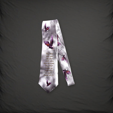 Tie Polyester - Isaiah 40:31 Eagles - Grey on a charcoal backdrop