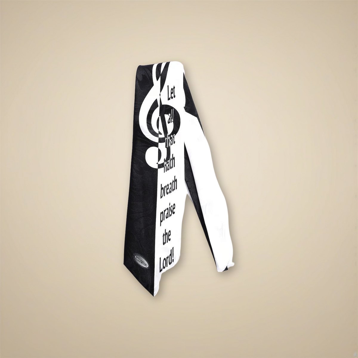 Tie Polyester - Let All That Hath Breath Praise Him - Grey on a cream backdrop
