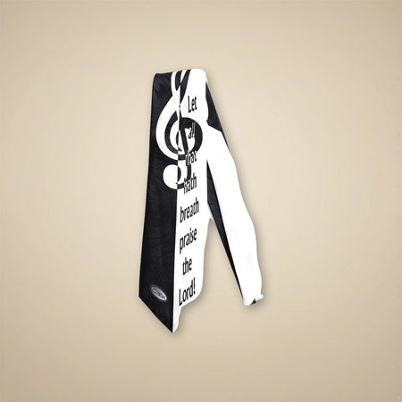Tie Polyester - Let All That Hath Breath Praise Him - Grey on a cream backdrop