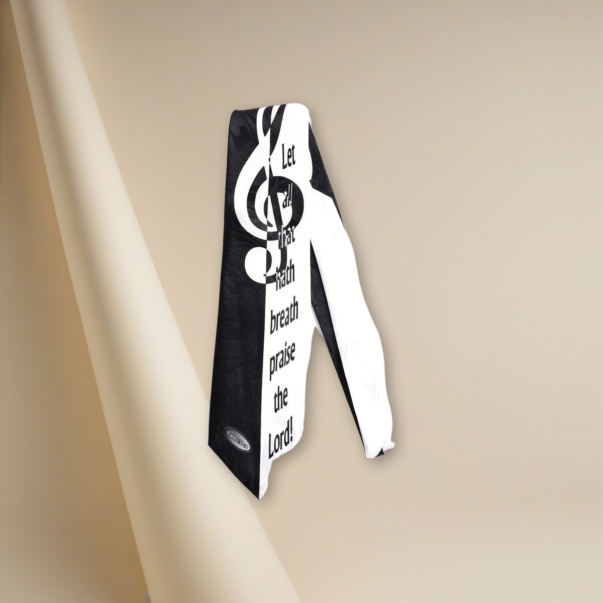 Tie Polyester - Let All That Hath Breath Praise Him - Grey on a cream backdrop