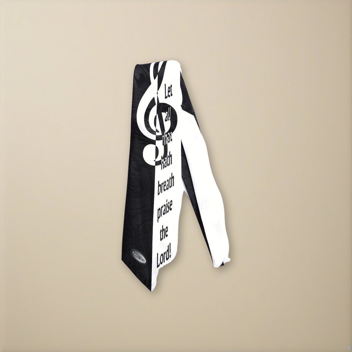 Tie Polyester - Let All That Hath Breath Praise Him - Grey on a cream backdrop