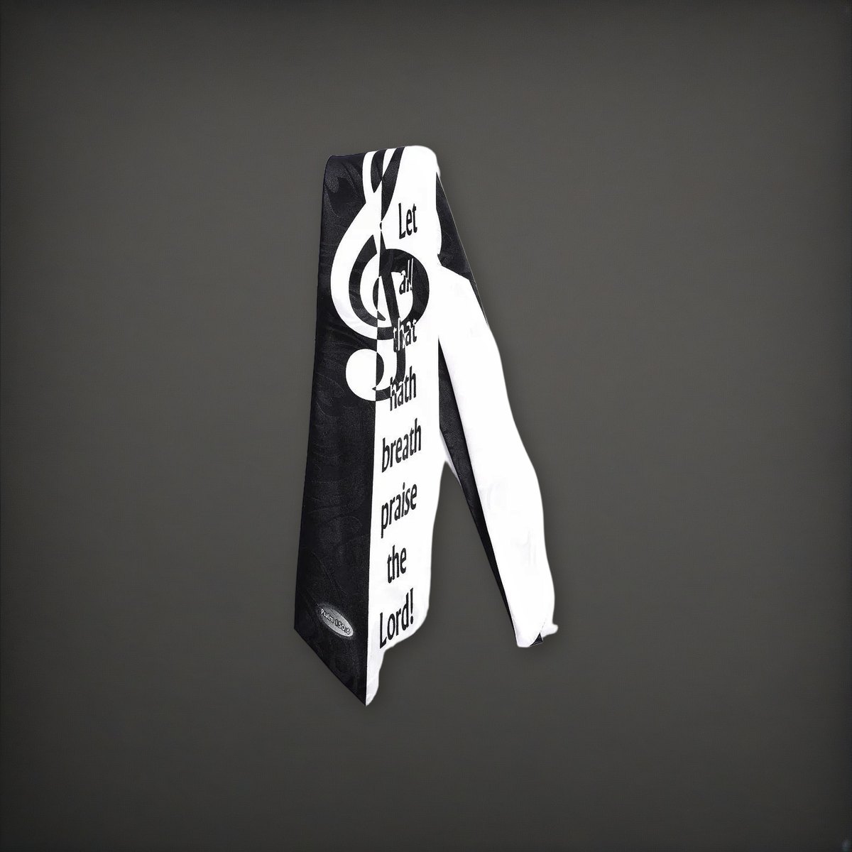 Tie Polyester - Let All That Hath Breath Praise Him - Grey on a charcoal backdrop