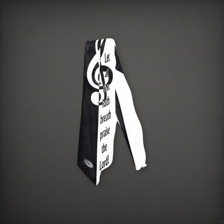 Tie Polyester - Let All That Hath Breath Praise Him - Grey on a charcoal backdrop