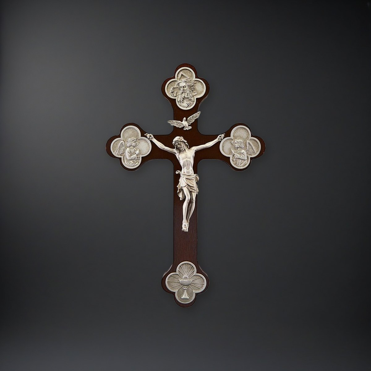 Trinity Crucifix with Budded Cross on a charcoal backdrop