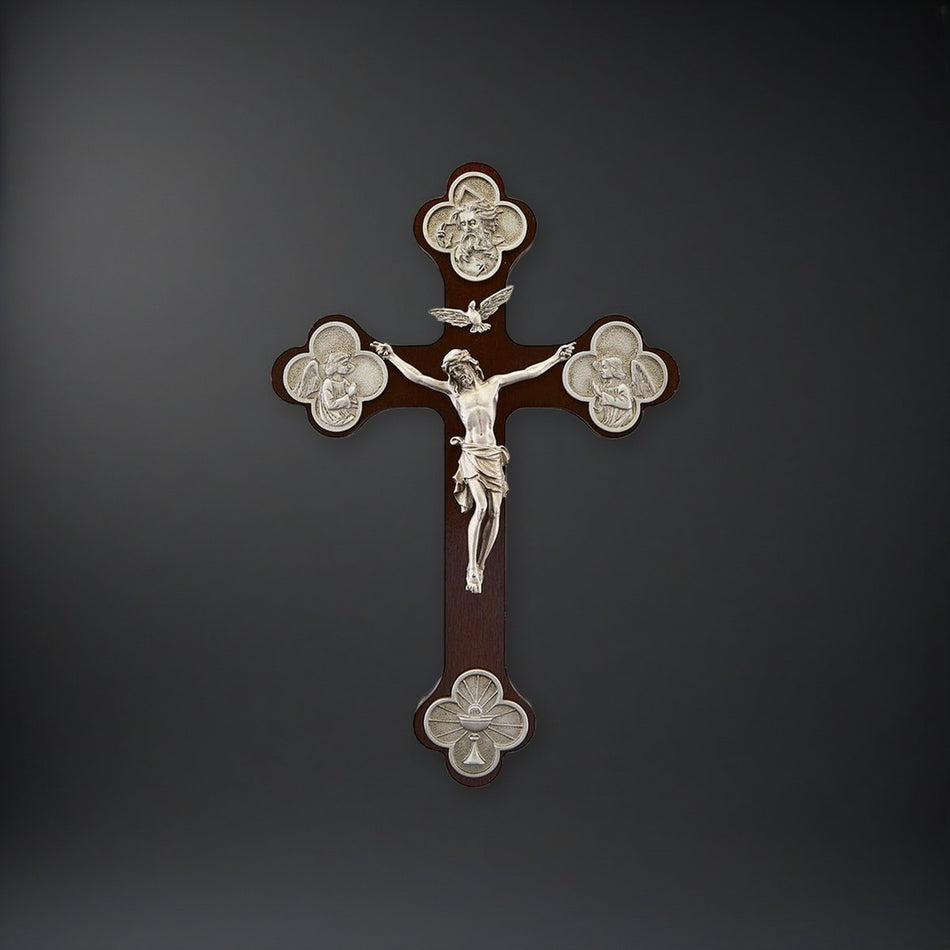 Trinity Crucifix with Budded Cross on a charcoal backdrop
