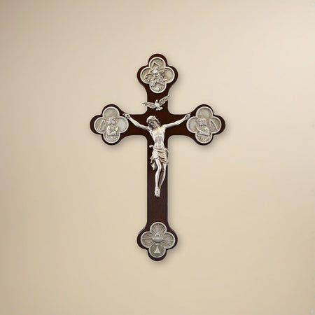 Trinity Crucifix with Budded Cross on a cream backdrop